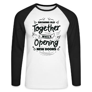 Couple de retraite Grands-parents Vie Citation Vintage - T-shirt baseball manches longues Homme - blanc/noir - Devant - Nik (191cm)