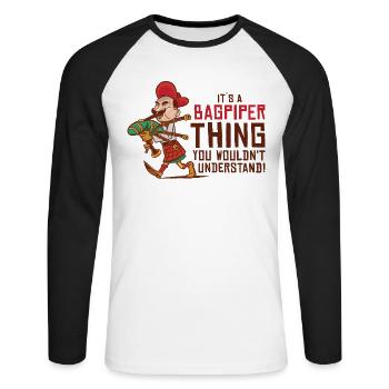 Dudelsackspieler Dudelsackspiel Schotte Musikant - Unisex Baseballshirt langarm - Weiß/Schwarz - Vorne - Nik (191cm)
