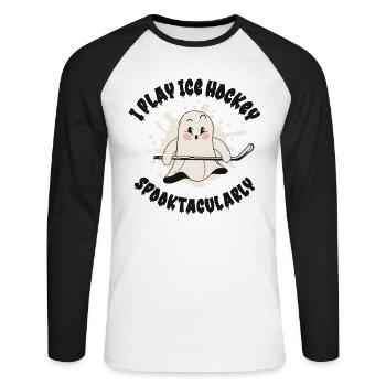 Sports de hockey sur glace Saison d’Halloween Joueur fantôme - T-shirt baseball manches longues Homme - blanc/noir - Devant - Nik (191cm)