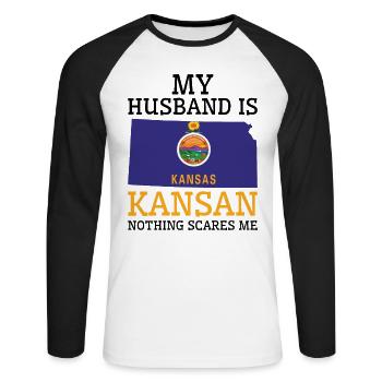 Nothing Scares Me Kansan Husband Kansas - Unisex Long Sleeve Baseball T-Shirt - white/black - Front - Nik (191cm)