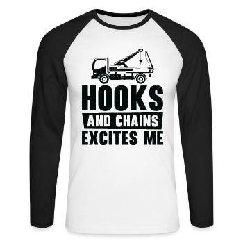 Tow Truck Driver Breakdown Lorry Hooks Chains - Unisex Long Sleeve Baseball T-Shirt - white/black - Front - Nik (191cm)