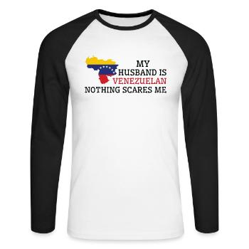 Rien ne me fait peur mari vénézuélien - T-shirt baseball manches longues Homme - blanc/noir - Devant - Nik (191cm)