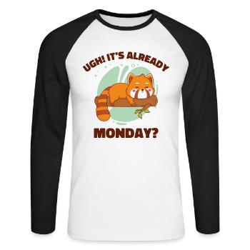 Red Panda Sleeping Cute Animal Lazy Monday - Unisex Long Sleeve Baseball T-Shirt - white/black - Front - Nik (191cm)
