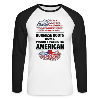 Né Birman Myanmar États-Unis - T-shirt baseball manches longues Homme - blanc/noir - Devant - Nik (191cm)