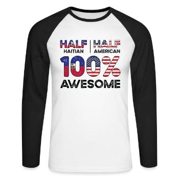 Half Haitian Haiti American USA Citizenship - Unisex Long Sleeve Baseball T-Shirt - white/black - Front - Nik (191cm)