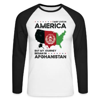 Born Afghan Afghanistan American USA Citizenship - Unisex Long Sleeve Baseball T-Shirt - white/black - Front - Nik (191cm)