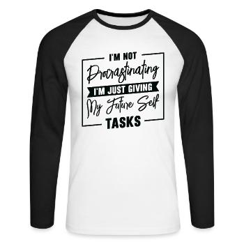 Tâches de procrastination travail de procrastination - T-shirt baseball manches longues Homme - blanc/noir - Devant - Nik (191cm)
