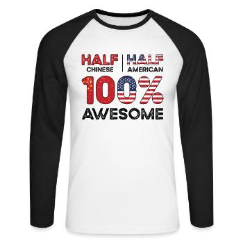 La moitié des Américains chinois et chinois - T-shirt baseball manches longues Homme - blanc/noir - Devant - Nik (191cm)