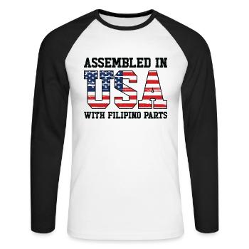 Né philippin Philippines Américains USA - T-shirt baseball manches longues Homme - blanc/noir - Devant - Nik (191cm)