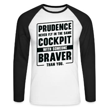 Prudence Wisdom Quotes Pilot Philosophy - Unisex Long Sleeve Baseball T-Shirt - white/black - Front - Nik (191cm)
