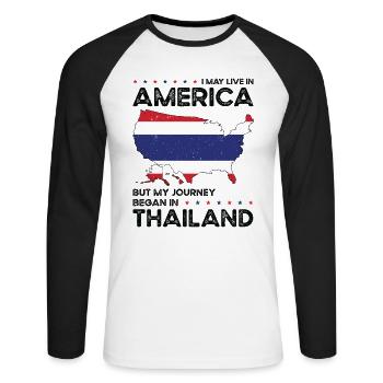 Né Thaïlande Thaïlande États-Unis - T-shirt baseball manches longues Homme - blanc/noir - Devant - Nik (191cm)