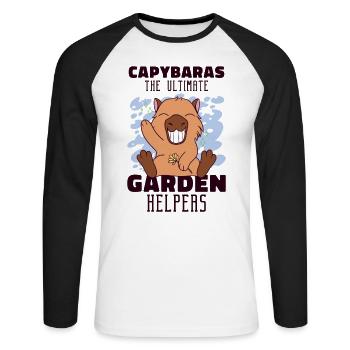 Jardinage Capybara Jardinier Planteur de Jardin - T-shirt baseball manches longues Homme - blanc/noir - Devant - Nik (191cm)