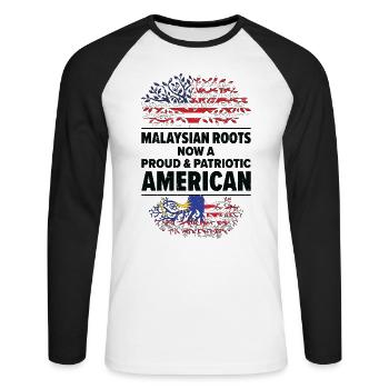 Né Malaisien Malaisie États-Unis - T-shirt baseball manches longues Homme - blanc/noir - Devant - Nik (191cm)