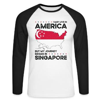 Geboren in Singapur Singapur Amerikaner USA - Unisex Baseballshirt langarm - Weiß/Schwarz - Vorne - Nik (191cm)