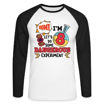 Science Theme Birthday Party Age 8 Scientist Boys - Unisex Long Sleeve Baseball T-Shirt - white/black - Front - Nik (191cm)