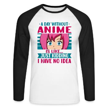 Anime Girl Manga Eyes Ein Tag ohne Anime - Unisex Baseballshirt langarm - Weiß/Schwarz - Vorne - Nik (191cm)