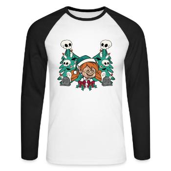 Evil Christmas Elf Zombie Holiday Horror - Unisex Long Sleeve Baseball T-Shirt - white/black - Front - Nik (191cm)