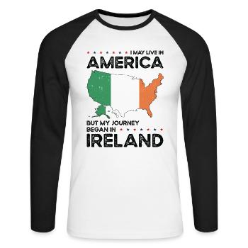 Geboren in Irland Irland Amerikanisch USA - Unisex Baseballshirt langarm - Weiß/Schwarz - Vorne - Nik (191cm)