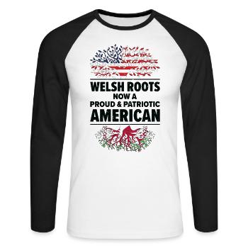 Geboren in Walisisch Wales Amerikanisch USA - Unisex Baseballshirt langarm - Weiß/Schwarz - Vorne - Nik (191cm)