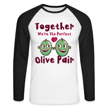 Saint-Valentin Olive Couples Rencontres Romance - T-shirt baseball manches longues Homme - blanc/noir - Devant - Nik (191cm)