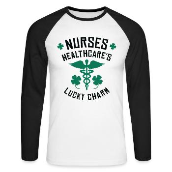 St. Patrick's Day Krankenschwester - Unisex Baseballshirt langarm - Weiß/Schwarz - Vorne - Nik (191cm)