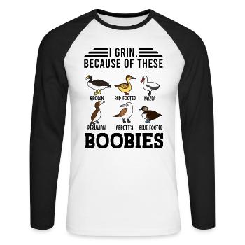Funny Booby Seabirds Collection - Unisex Long Sleeve Baseball T-Shirt - white/black - Front - Nik (191cm)