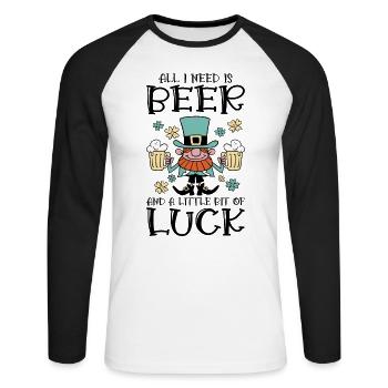 St. Patrick's Day Beer Shamrock Clover Luck - Unisex Long Sleeve Baseball T-Shirt - white/black - Front - Nik (191cm)