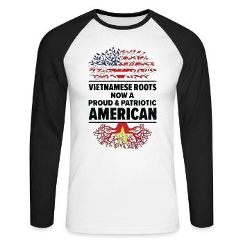 Né vietnamien Vietnam États-Unis - T-shirt baseball manches longues Homme - blanc/noir - Devant - Nik (191cm)