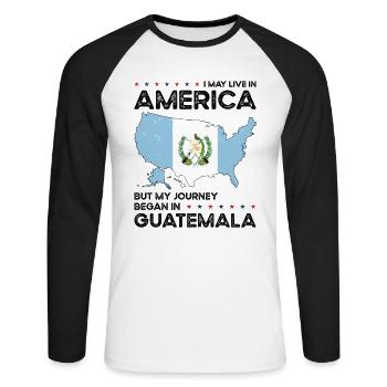 Né: Guatemala, Guatemala, Américain, États-Unis - T-shirt baseball manches longues Homme - blanc/noir - Devant - Nik (191cm)