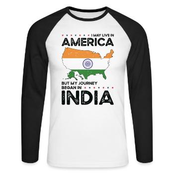 Born Indian India American USA Citizenship - Unisex Long Sleeve Baseball T-Shirt - white/black - Front - Nik (191cm)