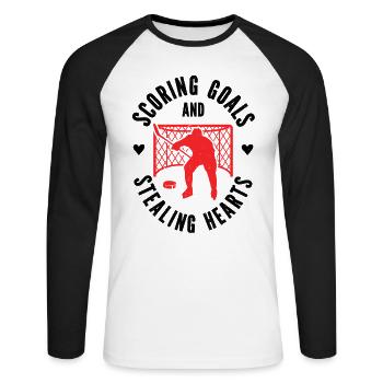 Saint-Valentin Hockey sur glace Sports Couples Rencontres - T-shirt baseball manches longues Homme - blanc/noir - Devant - Nik (191cm)