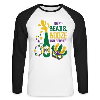 Mardi Gras Carnival Mask Beer Beads Boobies - Unisex Long Sleeve Baseball T-Shirt - white/black - Front - Nik (191cm)