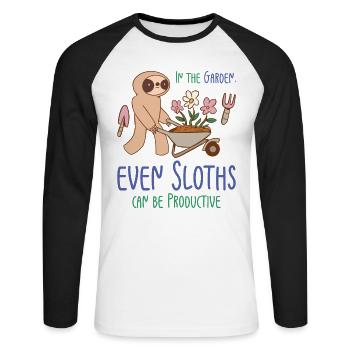 Gardening Sloth Florist Botany Sloth Lover Garden - Unisex Long Sleeve Baseball T-Shirt - white/black - Front - Nik (191cm)