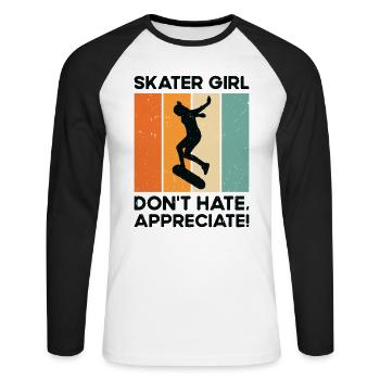 Internationaler Frauentag Skater Girl - Unisex Baseballshirt langarm - Weiß/Schwarz - Vorne - Nik (191cm)