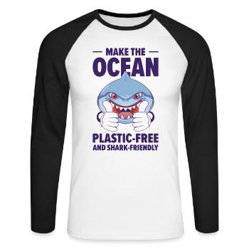 Journée mondiale des animaux Requins Bien-être animal Faune marine - T-shirt baseball manches longues Homme - blanc/noir - Devant - Nik (191cm)