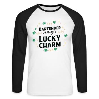 St. Patrick's Day Kleeblatt Kleeblatt Barkeeper - Unisex Baseballshirt langarm - Weiß/Schwarz - Vorne - Nik (191cm)