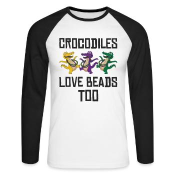 Mardi Gras Carnival Crocodile Beads Wildlife - Unisex Long Sleeve Baseball T-Shirt - white/black - Front - Nik (191cm)