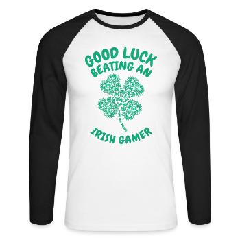 St. Patrick's Day Gaming Shamrock Gamer Video - Unisex Long Sleeve Baseball T-Shirt - white/black - Front - Nik (191cm)