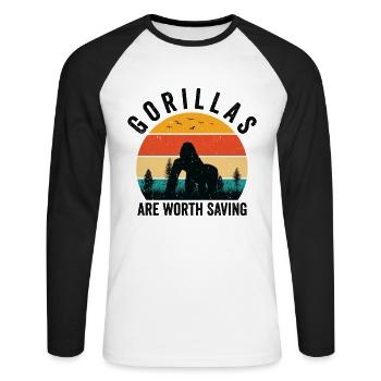 World Wildlife Day Gorilla Wildlife Animal - Unisex Long Sleeve Baseball T-Shirt - white/black - Front - Nik (191cm)