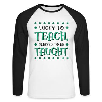 St. Patrick's Day Lehre Lucky Shamrock Clover - Unisex Baseballshirt langarm - Weiß/Schwarz - Vorne - Nik (191cm)