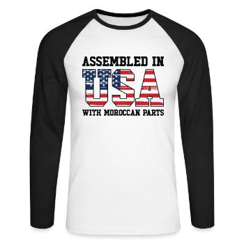 Nés : Marocain, Maroc, Américain, États-Unis - T-shirt baseball manches longues Homme - blanc/noir - Devant - Nik (191cm)