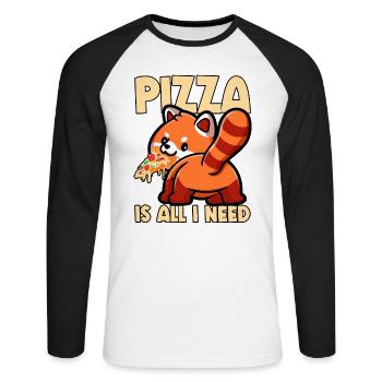 Niedliches Tier Roter Panda Pizza Fan isst Fast - Unisex Baseballshirt langarm - Weiß/Schwarz - Vorne - Nik (191cm)