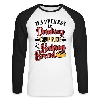 Cuisson au four, Pain, Caféine, Boulanger de pain - T-shirt baseball manches longues Homme - blanc/noir - Devant - Nik (191cm)