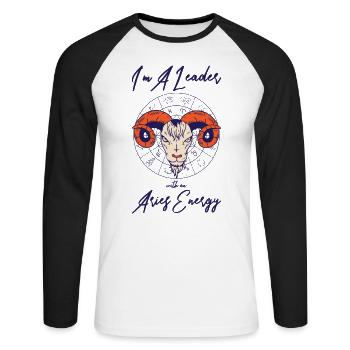 Aries Energy Astrology Leadership Astrology Fan - Unisex Long Sleeve Baseball T-Shirt - white/black - Front - Nik (191cm)