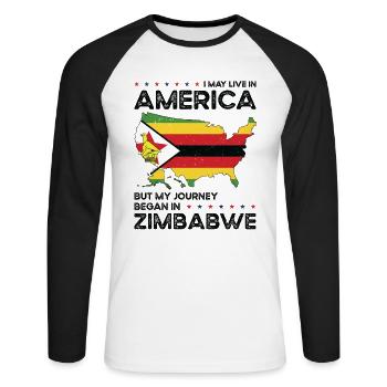 Né à Zimbabwe, Zimbabwe, Américain, États-Unis - T-shirt baseball manches longues Homme - blanc/noir - Devant - Nik (191cm)