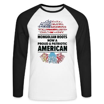 Né en Mongolie, Mongolie, Américain, États-Unis - T-shirt baseball manches longues Homme - blanc/noir - Devant - Nik (191cm)
