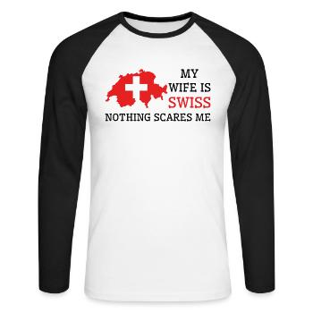 Nichts macht mir Angst Schweizer Frau Schweiz - Unisex Baseballshirt langarm - Weiß/Schwarz - Vorne - Nik (191cm)