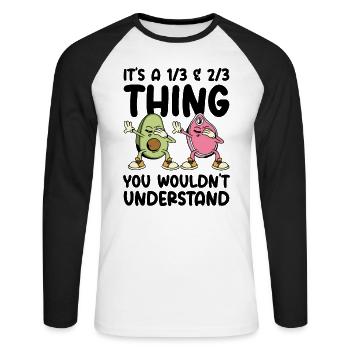 Keto Diet Avocat Fruit Ketogenic Diet Viande - T-shirt baseball manches longues Homme - blanc/noir - Devant - Nik (191cm)