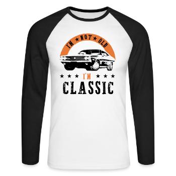Muscle Cars Classic Retro Hotrod Oldtimer - T-shirt baseball manches longues Homme - blanc/noir - Devant - Nik (191cm)
