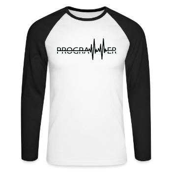 Programmer Heartbeat Programming Computer Coder - Unisex Long Sleeve Baseball T-Shirt - white/black - Front - Nik (191cm)